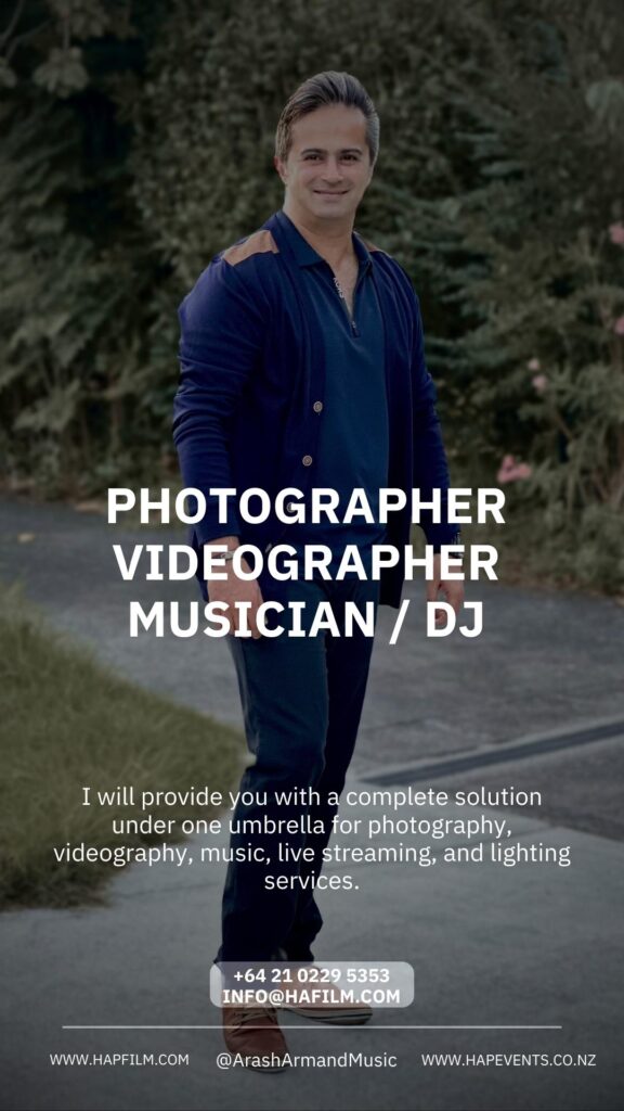 Arash Armand standing outdoors with a professional photography and videography business service offer.